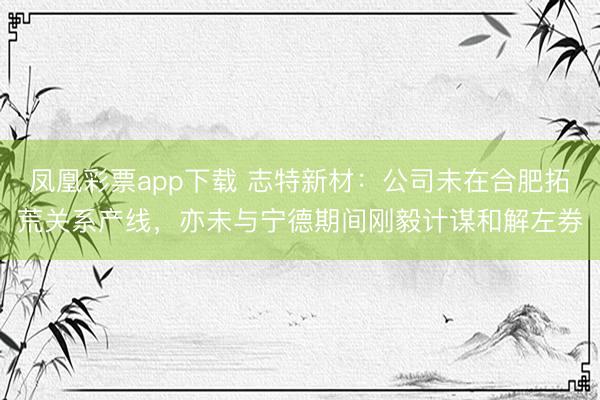 凤凰彩票app下载 志特新材：公司未在合肥拓荒关系产线，亦未与宁德期间刚毅计谋和解左券