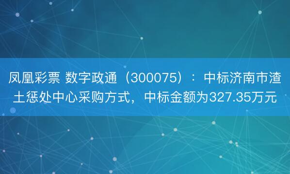 凤凰彩票 数字政通（300075）：中标济南市渣土惩处中心采购方式，中标金额为327.35万元