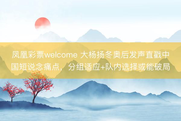 凤凰彩票welcome 大杨扬冬奥后发声直戳中国短说念痛点，分组适应+队内选择或能破局